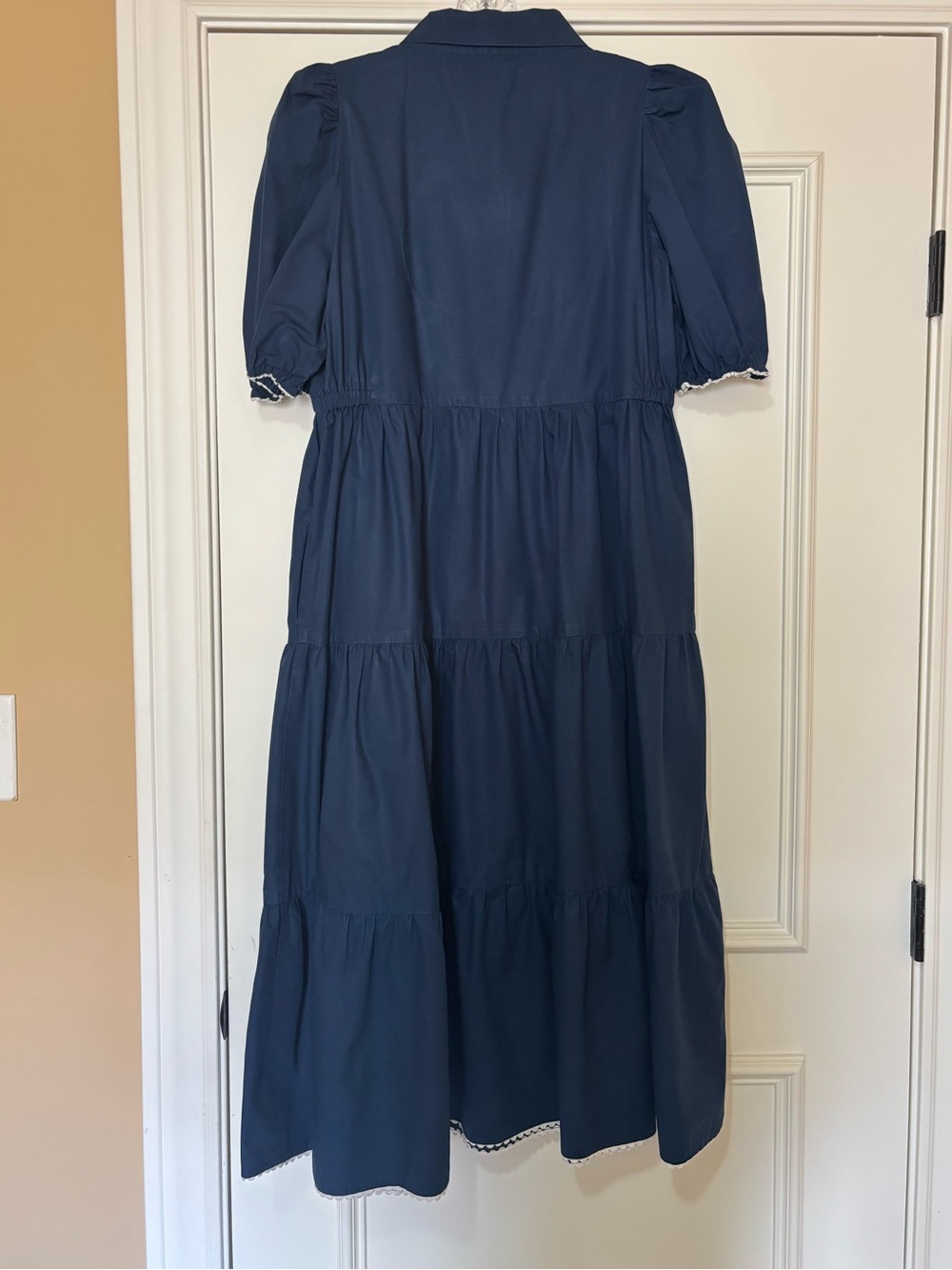 Gretchen Scott Designs Navy Tiered Maxi Dress with Ric Rac White Trim - Picture 3 of 5